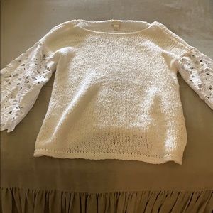 White cotton sweater with lace sleeves- worn once